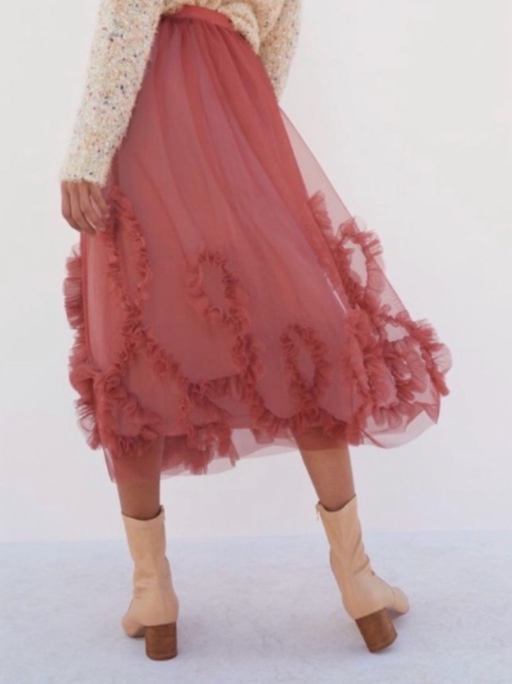 Anthropologie Felicity Rose Pink Ruffle Tulle Midi Skirt - Picture 5 of 17